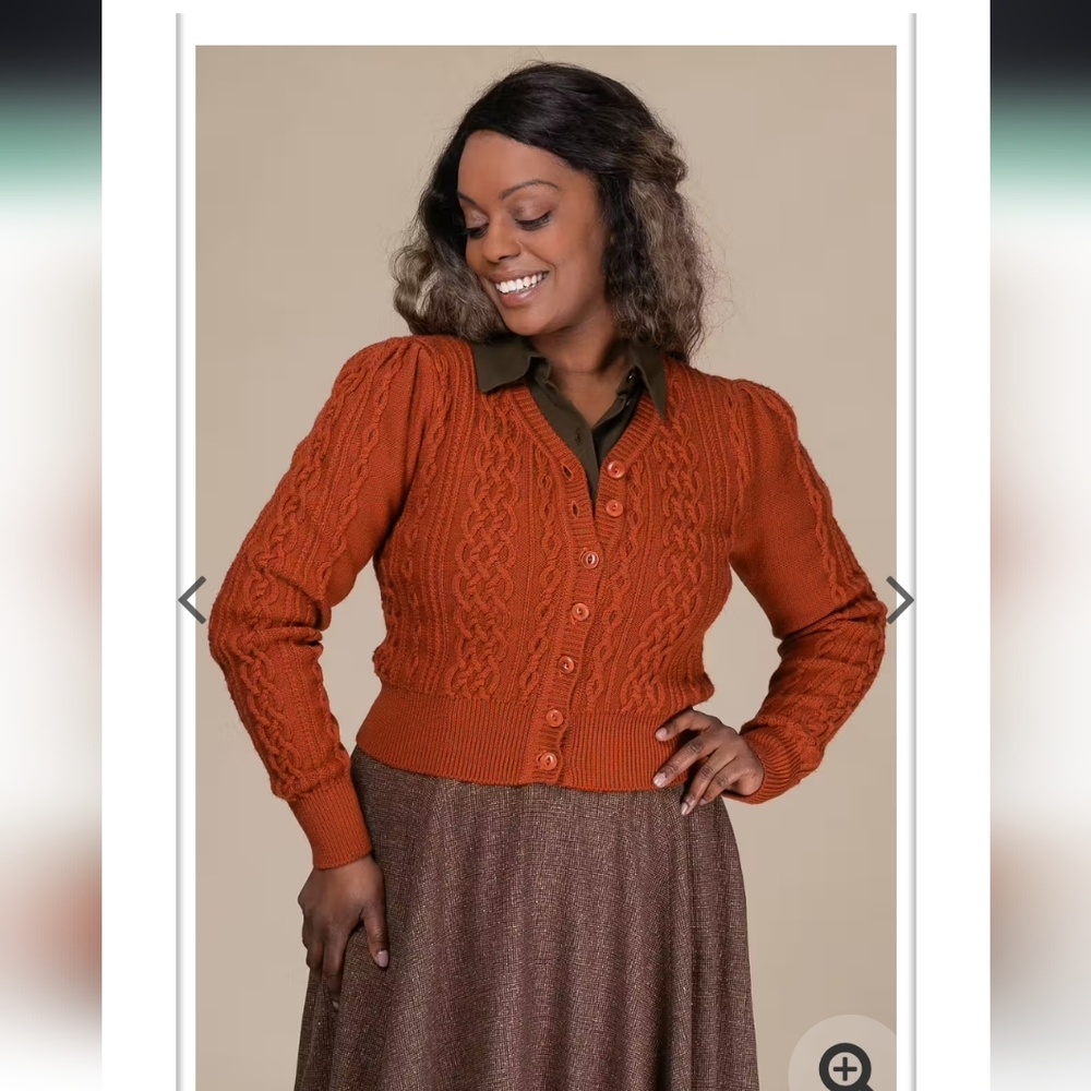 EMMY DESIGN SWEDEN Cable-Knit Button Cardigan Sweater - Rust Orange 34/36